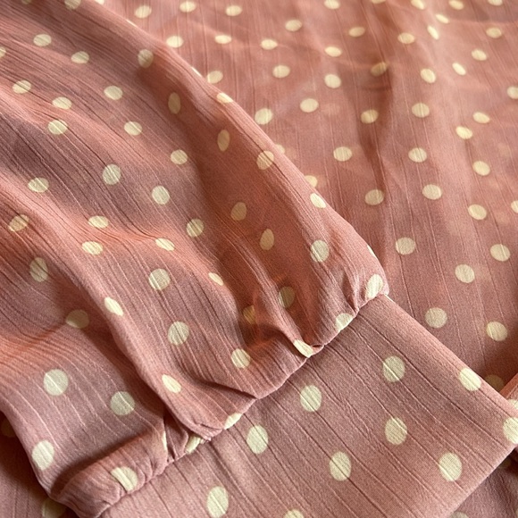 {the Reformation} Sheer Mockneck Polka Dot Blouse - Picture 2 of 3
